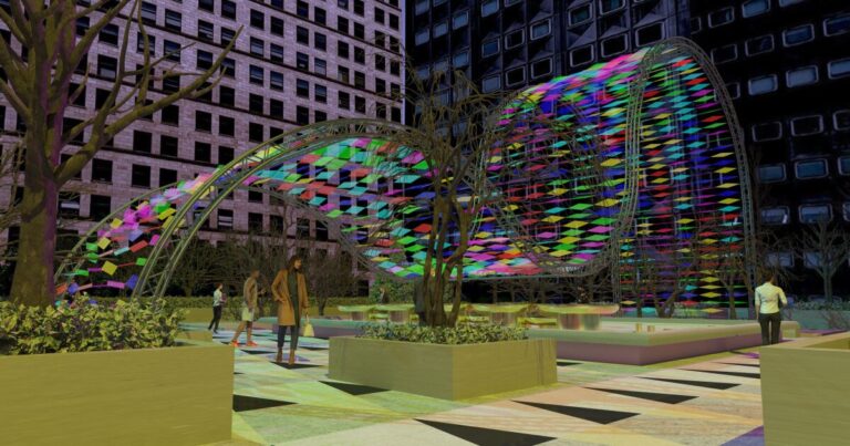 피츠버그의 멜론 스퀘어(Mellon Square)에 빛을 기반으로 한 크리스마스 예술 설치물이 설치되었습니다.
    


